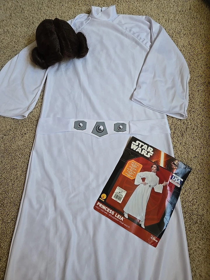Star Wars Disney Princesa Leia Adulto Mujer Halloween Disfraz OS Peluca Vestido Cinturón Foto 1 de 4