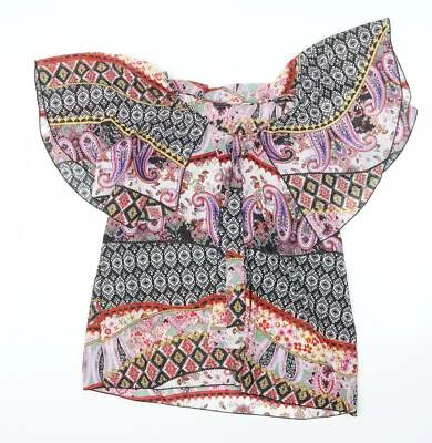 Blusa básica de poliéster geométrico negro para mujer talla XL cuello redondo Foto 1 de 4