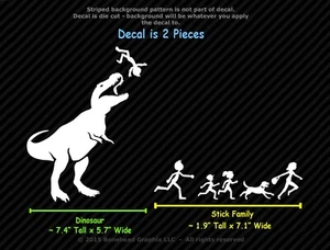 Stick Figure Family Decal Dinosaur Attacks T-Rex Eats Window Sticker - Large - Picture 1 of 22