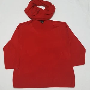 RQT Sz XL INFINITY Sweater Womens Red V-Neck Cable Knit Ribbed WEAR 7 WAYS Scarf - Picture 1 of 7