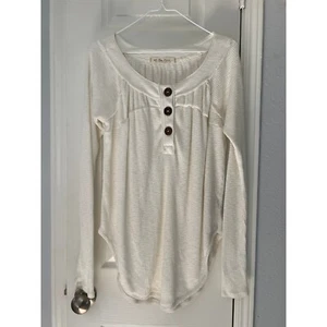 Free People Popover Tunika Oberteil Damen Small Langarm Waffelstrick Henley Creme - Bild 1 von 15