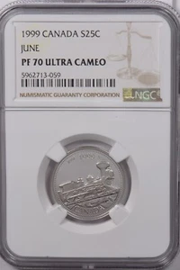 Canada 1999 25 Cents Silver NGC Proof 70 Ultra Cameo June Perfect 70 NG1592 comb - Picture 1 of 4