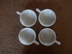 4 Vintage Glasbake? White Milk Glass Soup Chili Bowls w/Handles UNMARKED - Picture 1 of 11