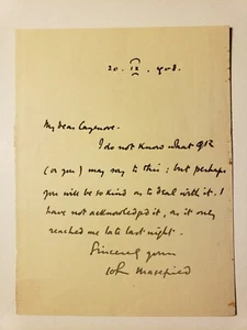 1908 CARTA DE JOHN MASEFIELD ALS A SU AGENTE LITERARIO CAZENOVE - Imagen 1 de 3