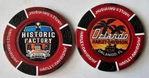 HISTORISCHE FABRIK/ORLANDO HARLEY DAVIDSON (FL) FC dunkelrot/schwarz Pokerchip - Bild 1 von 3