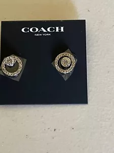 COACH SILVER TONE PAVE OPEN HALO STUD EARRINGS - Picture 1 of 6