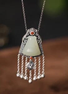 I02 Orientale Rimorchio Rami Nappe Luminoso Giada Argento Sterling 925 - Foto 1 di 7