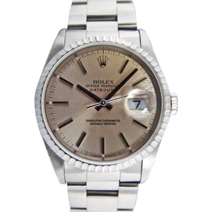 ROLEX 36mm Stainless DateJust Silver Stick Dial Engine Turned 16220 SANT BLANC - Picture 1 of 8