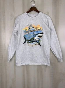 Vintage 90s Jensen Virginia Beach Virginia Shark Graphic Long Sleeve Shirt Small - Picture 1 of 9