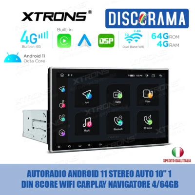 AUTORADIO ANDROID 11 STEREO AUTO 10" 1 DIN 8CORE WIFI CARPLAY NAVIGATORE 4/64GB - Immagine 1 di 4