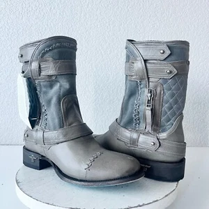 NEW Lane DUSTOFF Womens Cowboy Boots 9 Gray Leather Western Cowgirl Ankle Bootie - Picture 1 of 11