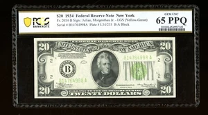 DBR 1934 $20 LGS FRN New York Fr. 2054-Blgs PCGS-B 65 PPQ Serial B14764998A - Picture 1 of 2