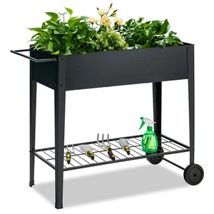 Costway Raised Garden Bed Elevated Planter Box on Wheels Steel Planter w/Shelf - Picture 1 of 12