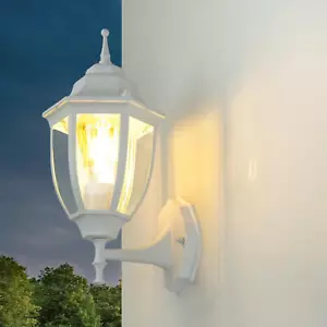 Außenlampe Wand Rustikal E27 Weiß IP44 wetterfest LYON Laterne Haus Garten Hof - Bild 1 von 9