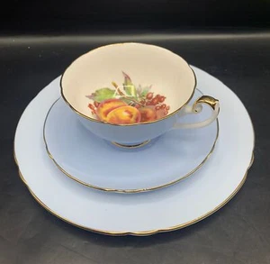 VINTAGE SHELLEY BONE CHINA TRIO- PASTEL BLUE- FRUIT CENTER 14208 - Picture 1 of 5