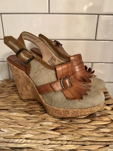 Frye Pepper Kilte Cork Wedges Sandals size 7 women bohemain hobo Leather - Picture 1 of 13