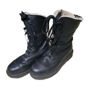 Dr. Martens Aimilita Sherpa-gefütterte schwarze Lederstiefel zum Umklappen Damen US 7 - Bild 1 von 9