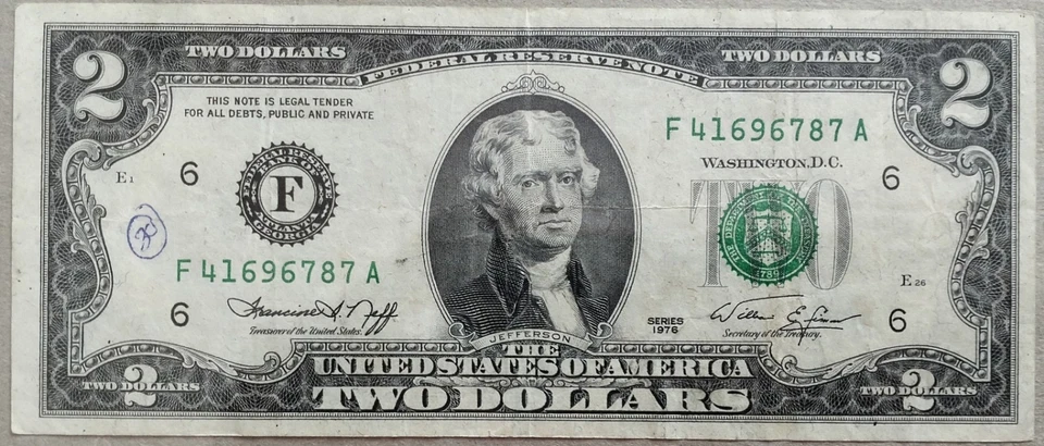 USA 1976 Series $2 Note F 41696787 A - Image 1 of 2