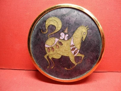 Puderdose Pferd Steg Emaille Schibensky Perli Scholz & Lammel Ära um 1950 - 70 - Bild 1 von 4