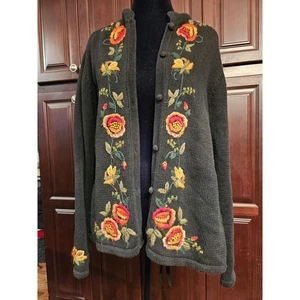 Vintage Victoria Jones Petites Large Floral Ramie Embroidered Cardigan Sweater - Bild 1 von 13