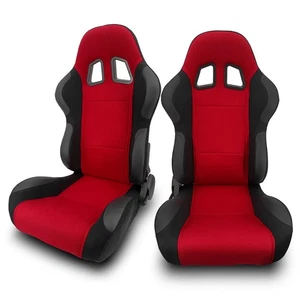 2 x Universal Red Pineapple Cloth/PVC Leather Left/Right Racing Car Seats - Foto 1 di 8