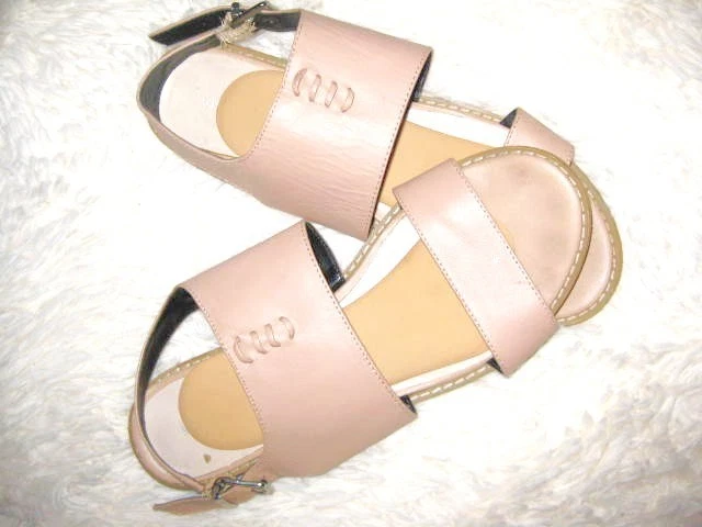 Saks Fifth Avenue Sz 10 Beige Real Leather Maria Sandals Shoes - Image 1 of 4