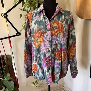 Vtg 90s Robert Stock Limited 100% Silk Button Up Floral Blouse - Size Medium - Picture 1 of 5