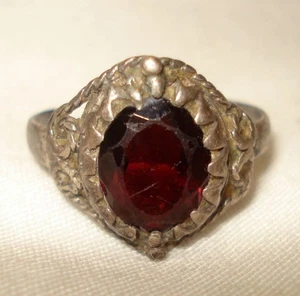 Vintage Sterlingsilber Seil Twist ausgefallen oval facettierter Rubin roter Stein Schmuck Ring - Bild 1 von 5