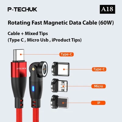 9 pins Rotating Super Fast Charging Magnetic Data Cable USB-C Cable Charger RA18 - Image 1 of 4