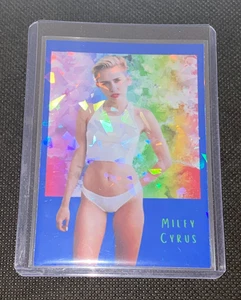 Miley Cyrus Sexy Custom Blue Holofoil Refractor Holographic Trading Card - Picture 1 of 3
