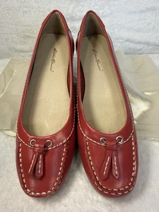 Mocasines planos de ballet de cuero rojo con borla talla 7 M Eddie Bauer para mujer - Imagen 1 de 13