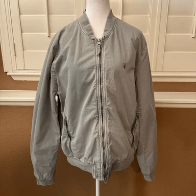 AllSaints Men's Size L Lows Bomber Jacket Light Gray 100% Cotton Contemporary - Image 1 of 4