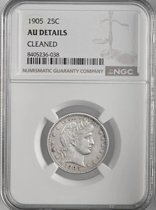 1905-P  25C BARBER SILVER QUARTER  NGC AU DETAILS "CLEANED" #8405236-038 - Picture 1 of 4