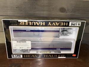 K-LINE O SCALE HEAVY HAULER AMTRAK TRAILER 2-PACK W/3 RAILMATE BOGIES K7740-112 - Picture 1 of 6