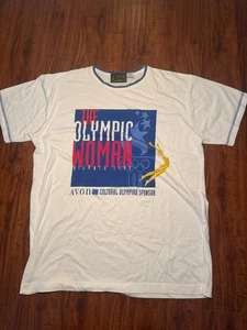 T-shirt donna vintage Avon collezione Giochi Olimpici Atlanta Ringer taglia M/L - Foto 1 di 6