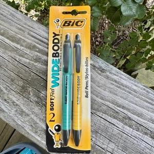 Vintage BIC Breitkörper Einziehbar Weich Griff Kugelschreiber 2er Pack 1998 Versiegelt - Bild 1 von 6