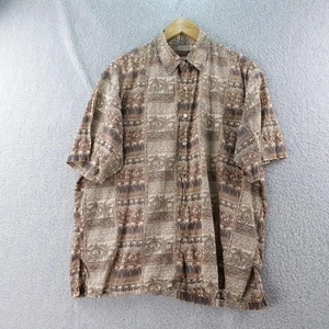 Tori Richard Made in USA Honolulu Mens L Brown Palm Tree Print Cotton Lawn Shirt - Picture 1 of 6