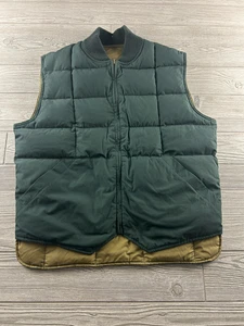 VTG Eddie Bauer Reversible Goose Down Puffer Vest Men's M Tan Green Goose Down - Picture 1 of 8