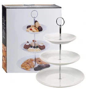3 Layer Tier White Ceramic Round Serving Display Cakes Platter Food Stand Rack - Picture 1 of 4