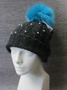 Neue Wollmütze mit echt Lammfellbommel XXL in petrol Mütze /Lammfell - Bild 1 von 1