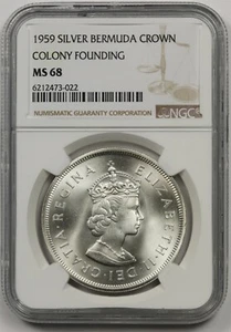 1959 Silver Bermuda Crown NGC MS 68 Colony Founding Pop= 6/3 - Picture 1 of 4