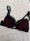 Censored Black Red Padded Underwired   Bra  Size Us34a Eu75a It3a 