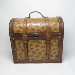 Vintage Rustic Wooden Chest Emboss Leather Treasure Jewelry Retro 11.75x8.5x12.5 - Picture 1 of 24