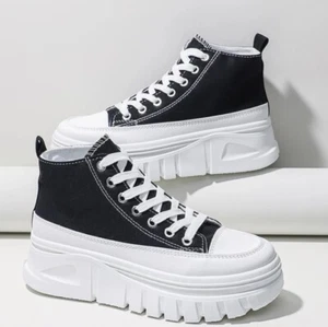 Women Lace-Up Front High Top Flatform Canvas Shoes Casual Size 38 EU 7.5 US - Picture 1 of 6