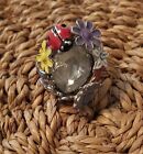 Costume bijoux bague fleurs papillon abeille base métal