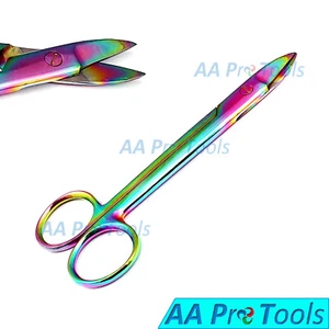Rainbow/Multi Crown Bee Bee Scissors 4.5" Straight Dental Surgical Instruments - Picture 1 of 3