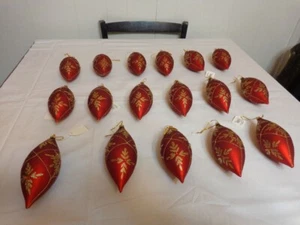 17 gouttes de larmes verre peint à la main ornements d'arbre de Noël or rouge 6 1/2" flocon de neige - Photo 1/3