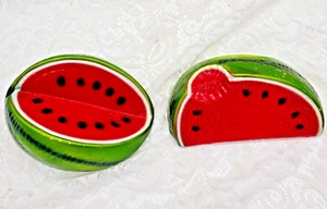 Set Of 2 Watermelon Wall Pocket Vase Mid-Century-Modern Ceramic 3-D Art Pottery - Picture 1 of 17