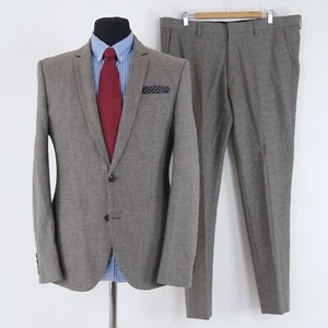 Mens ASOS Check Suit 40L UK Size Trousers W40 L32 Grey Wool 2 Piece - Picture 1 of 19