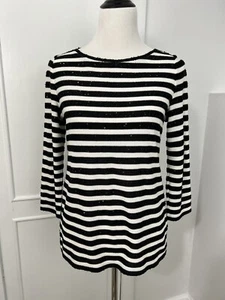 Talbots Women’s Sweater Black White Striped Sparkly Black Sequins Sz Small - Picture 1 of 13